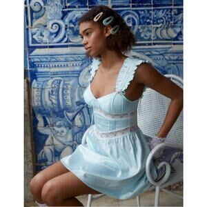 For Love and Lemons Ellery Slip Dress Baby Blue Floral Size Small Coquette Fairy